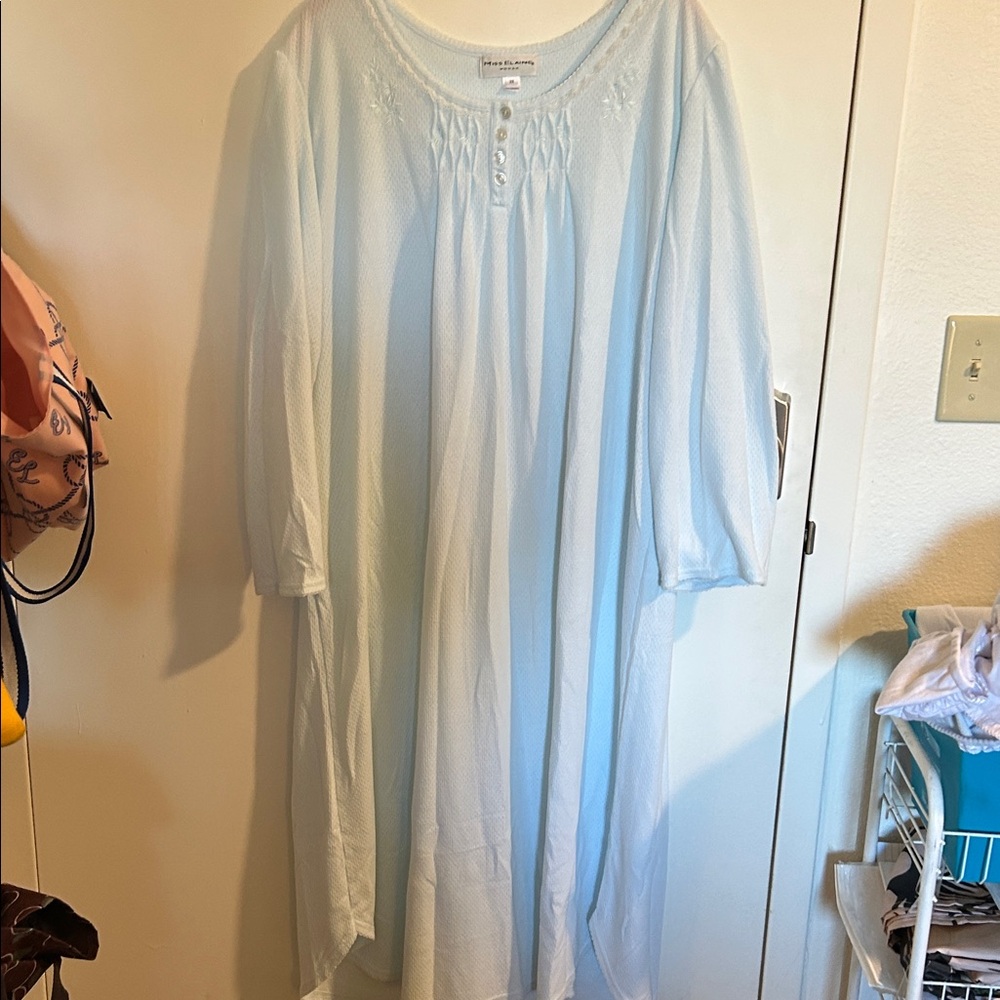 Miss Elaine Soft Blue Textured Nightgown 3x